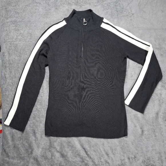 Moth Anthropologie Women's Medium Black Long Sleeves Sweater 1/4 Zip Mock Neck - Picture 2 of 10